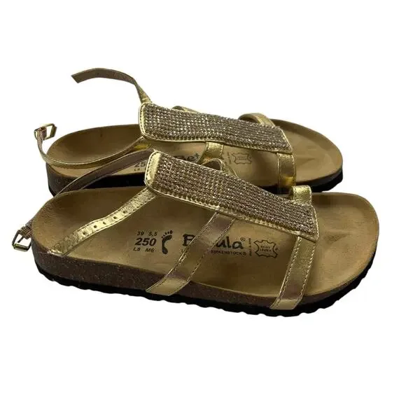 Birkenstock Betula Sandals Gold Rhinestone Leather Ankle Strap Women's 39 Shoes - Picture 1 of 10